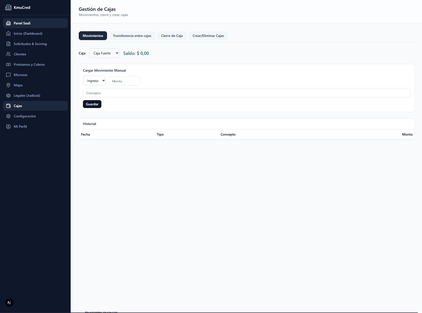Gestión de cajas: movimientos, transferencias y cierre de caja